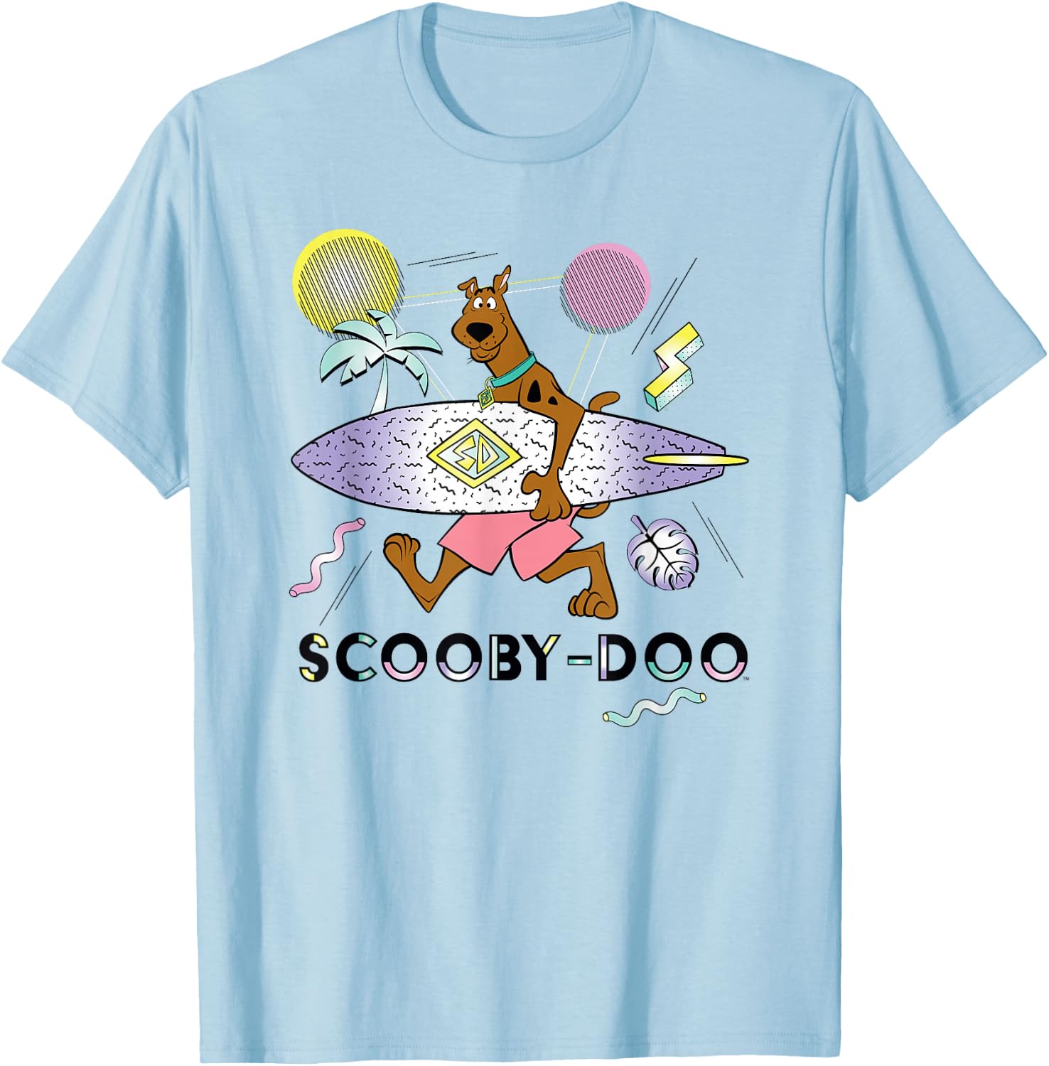Scooby-Doo Scooby with Surfboard Geometric T-Shirt - T-Shirt | Light Blue
