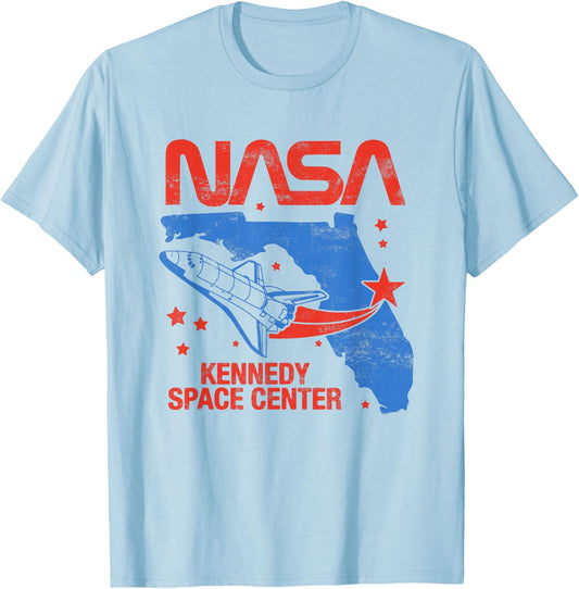 NASA Iconic Kennedy Space Center Vintage Big Chest Poster T-Shirt - T-Shirt | Light Blue