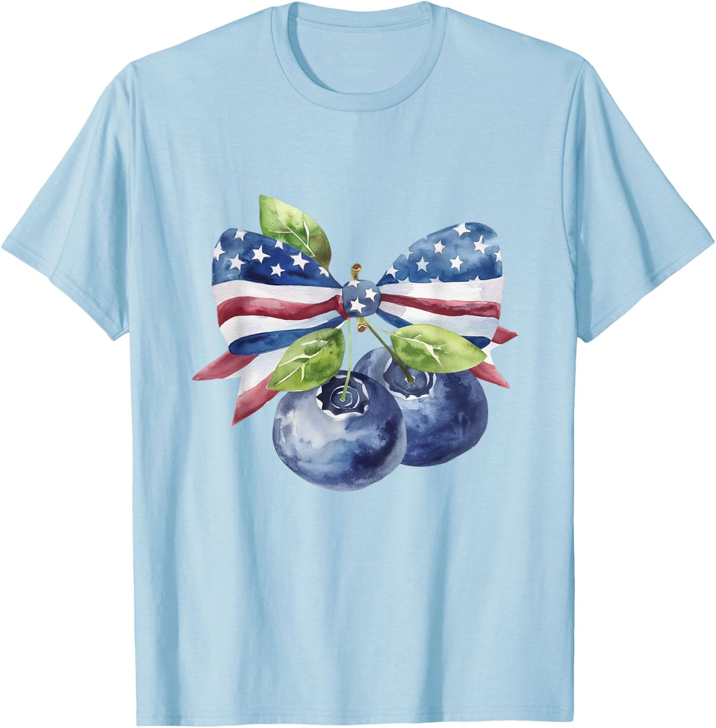 American Flag Coquette Bow Blueberry Patriotic 4th Of July Women Kids Men T-Shirt - T-Shirt | Light Blue