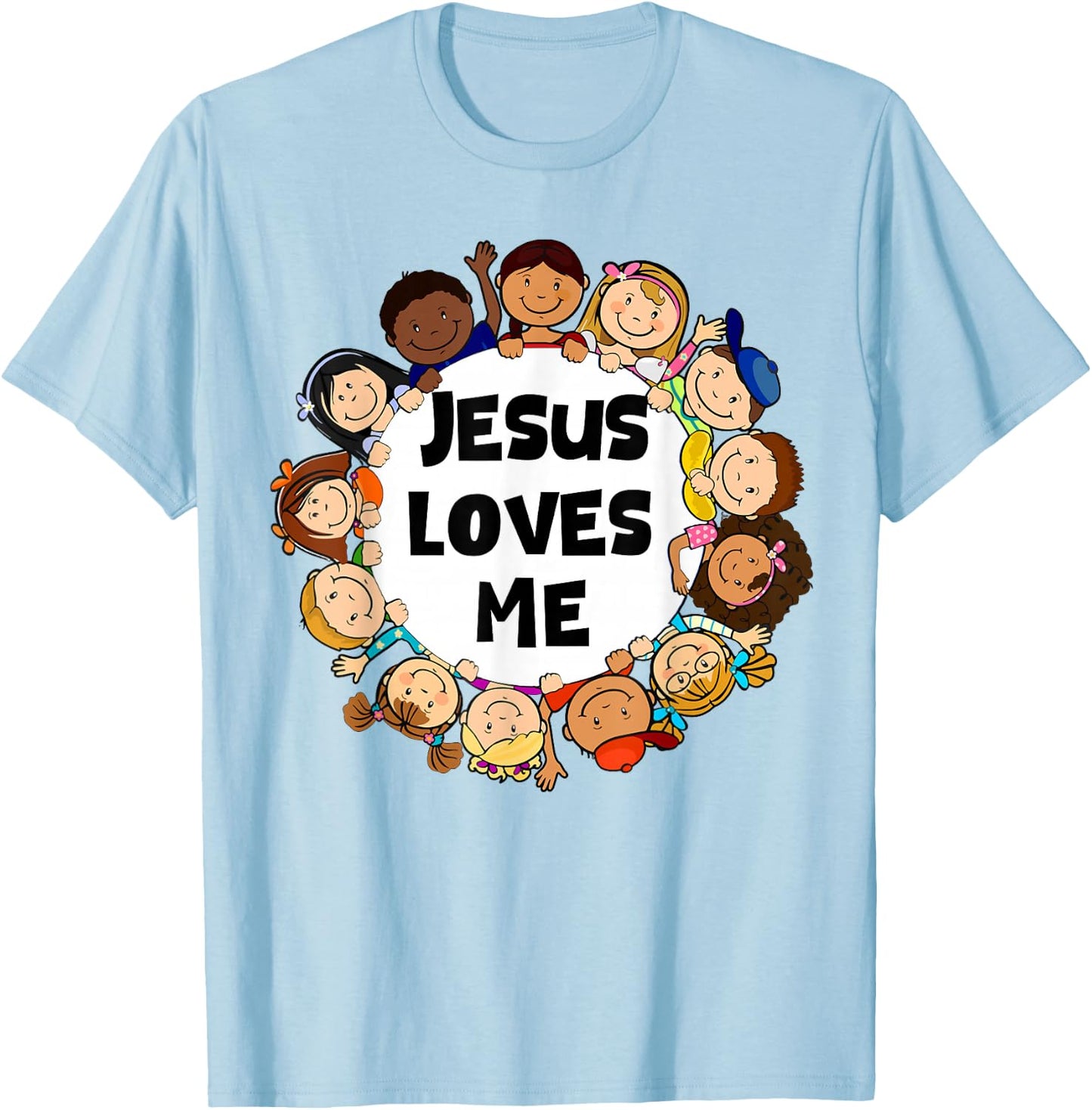 Kids Jesus Loves Me Cute Christian Faith Girl Boy Toddler T-Shirt - T-Shirt | Light Blue