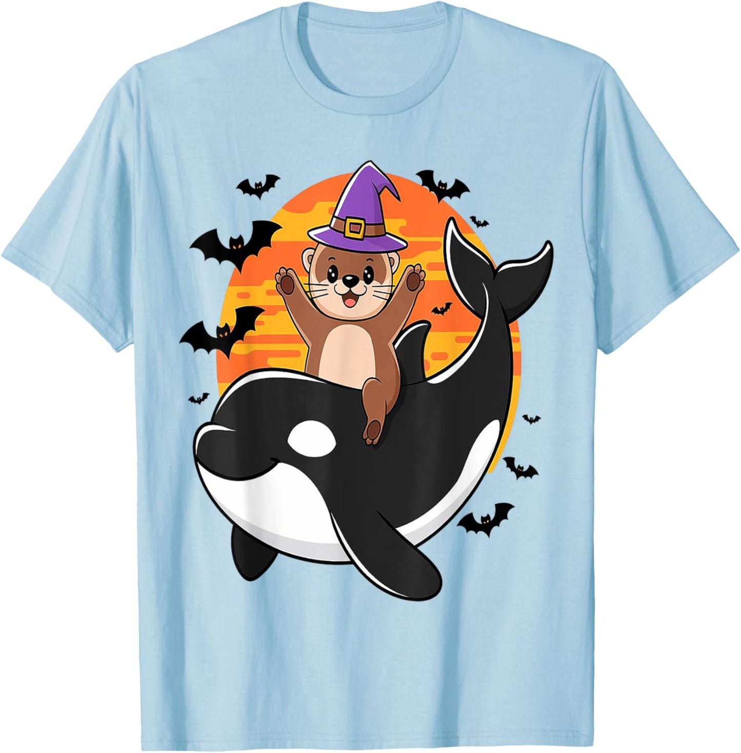 Spooky Sea Adventure Witchy Otter Riding Orca Halloween Kids T-Shirt - T-Shirt | Light Blue