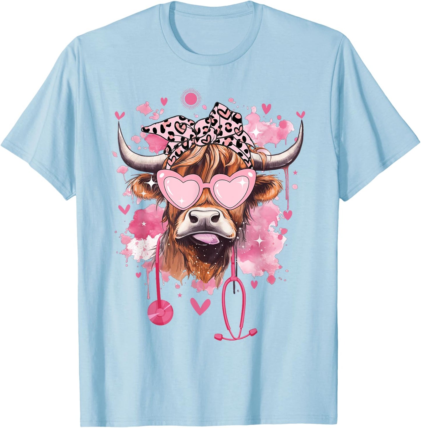 Cute Highland Cow Nurse Cow Lover Summer Break Nursing Funny Men Women Girls Kids T-Shirt - T-Shirt | Light Blue
