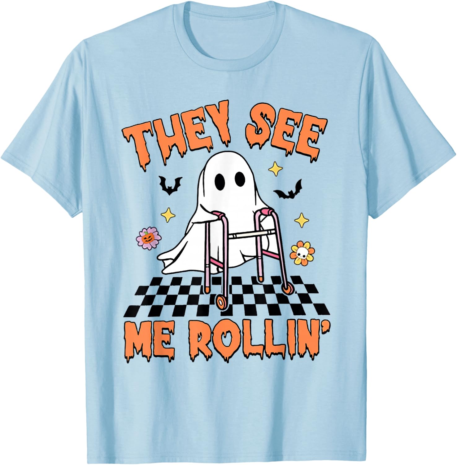 Physical Therapy Halloween They See Me Rolling Spooky PT PTA T-Shirt - T-Shirt | Light Blue