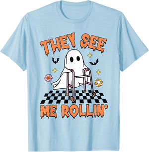 Physical Therapy Halloween They See Me Rolling Spooky PT PTA T-Shirt - T-Shirt | Light Blue