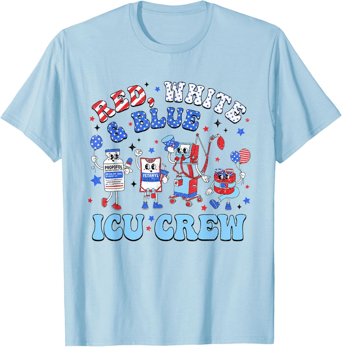 Icu Nurse 4th July Independence Day Red White Blue Icu Crew Women Men T-Shirt - T-Shirt | Light Blue