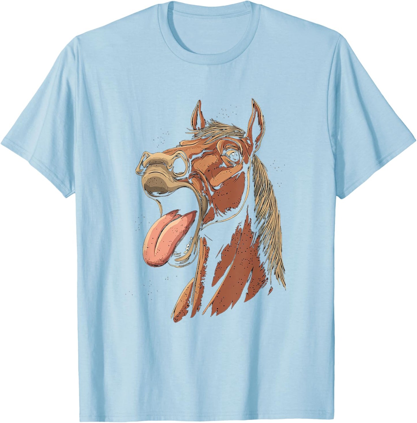 Cool Horse Showing Tongue Horses Riding on Horseback Girl T-Shirt - T-Shirt | Light Blue