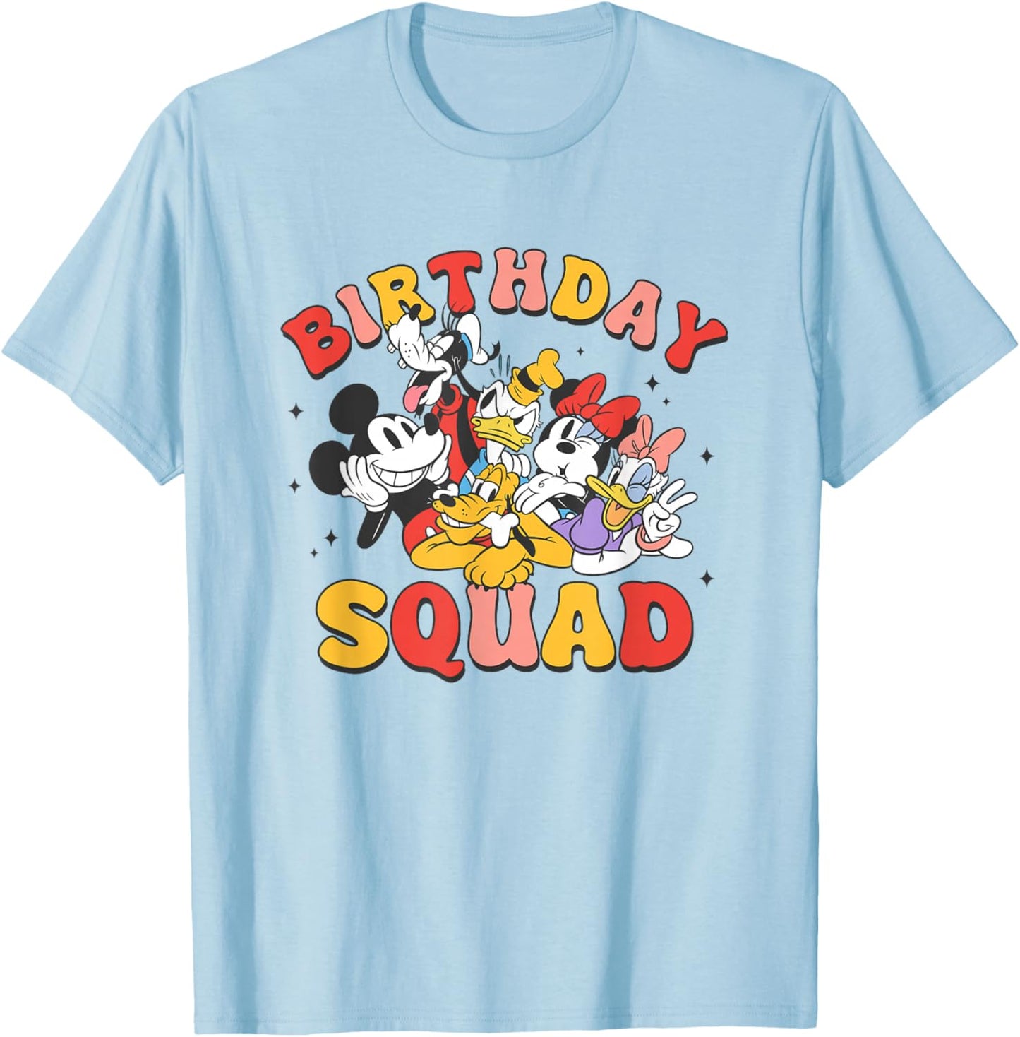 Disney Mickey and Friends Birthday Squad Vintage Group T-Shirt - T-Shirt | Light Blue