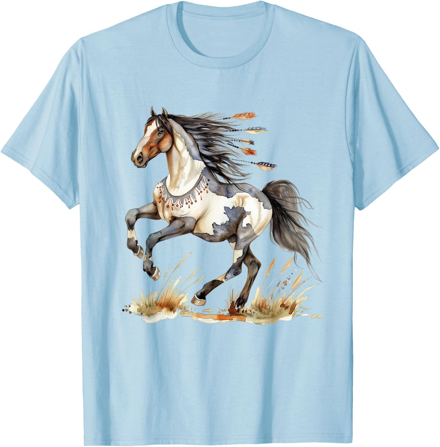 Horse Riding Gifts & Girls Native American Wild Horse - White, -Adults, Short Sleeve, , S, Classic Fit T-Shirt - T-Shirt | Light Blue