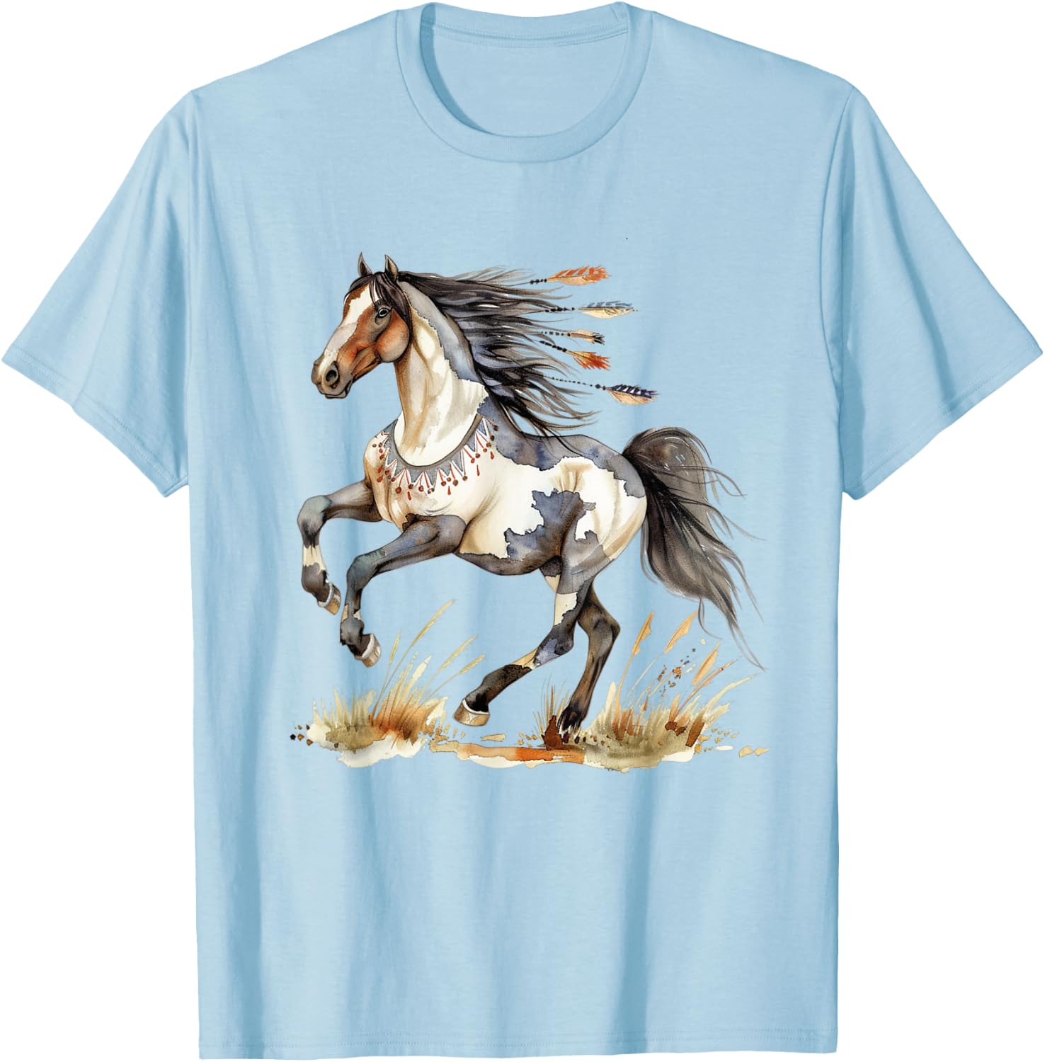 Horse Riding Gifts & Girls Native American Wild Horse - White, -Adults, Short Sleeve, , S, Classic Fit T-Shirt - T-Shirt | Light Blue