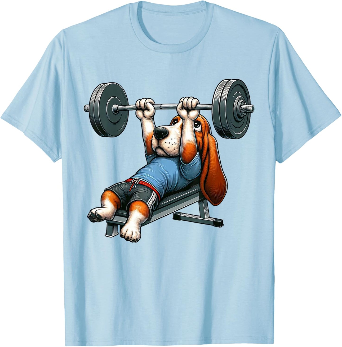 Basset Hound Weightlifting Fitness Gym Training Bodybuilding T-Shirt - T-Shirt | Light Blue