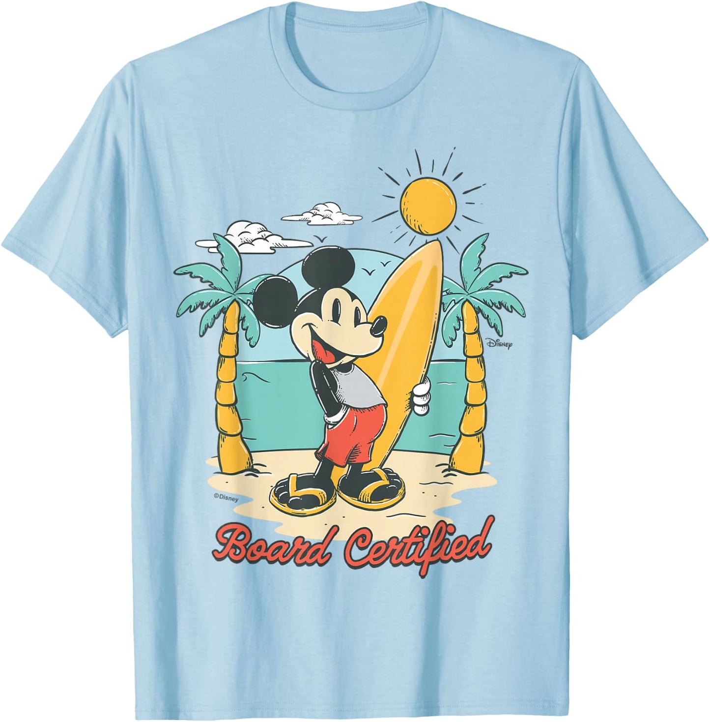 Mickey Mouse - Surfboard Certified Summer Beach Graphic T-Shirt - T-Shirt | Light Blue