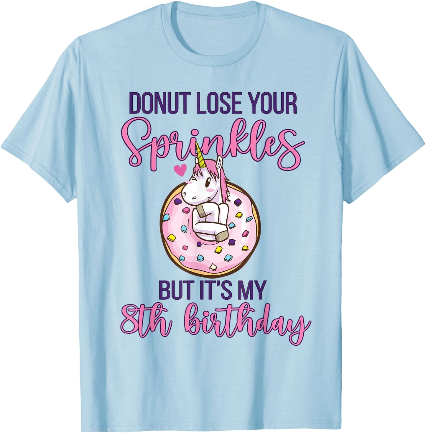 8th Donut Birthday Party Unicorn Eight Year Old Sweet Girl T-Shirt - T-Shirt | Light Blue
