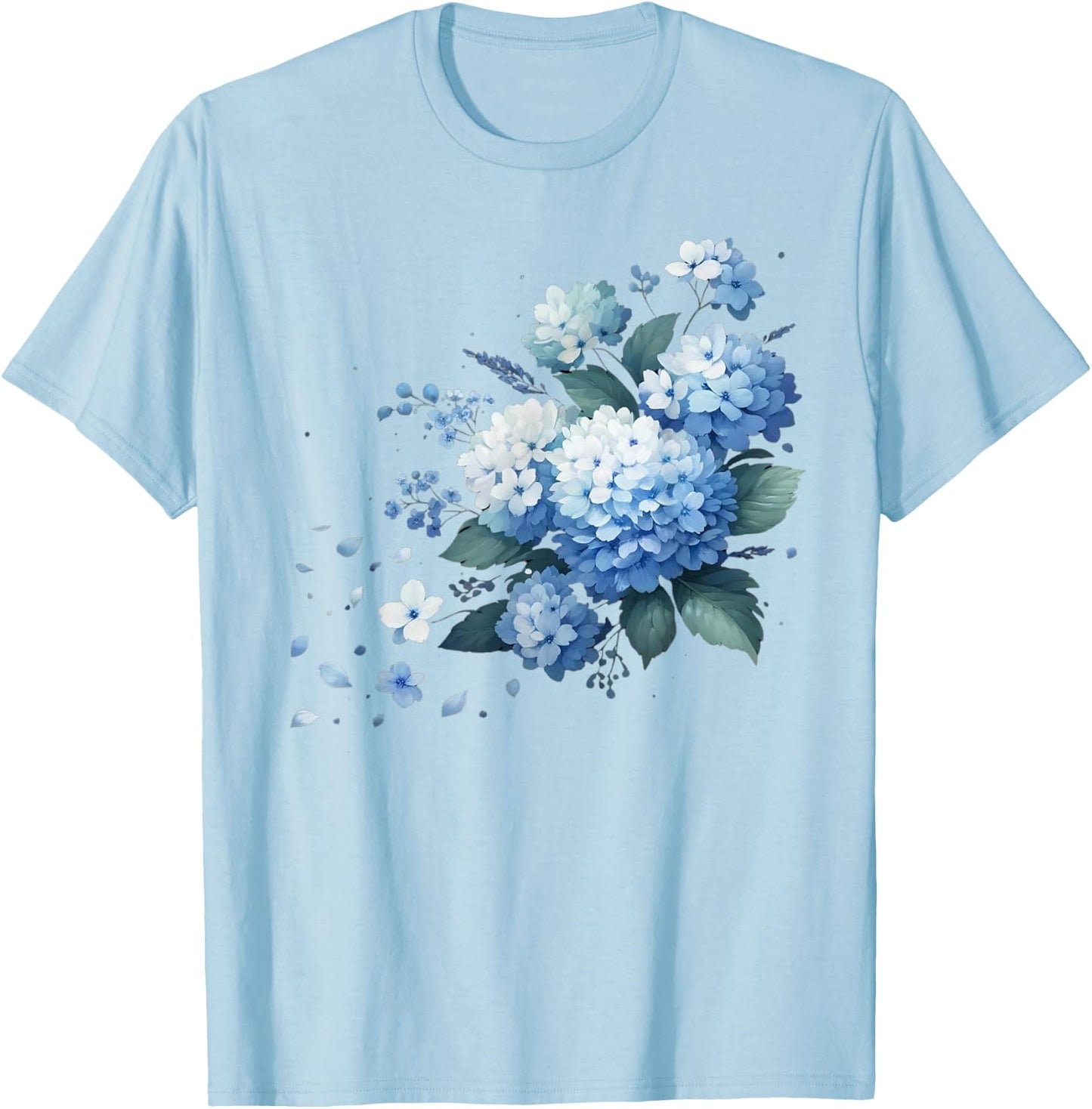 Watercolor Blue Hydrangeas T-Shirt - T-Shirt | Light Blue
