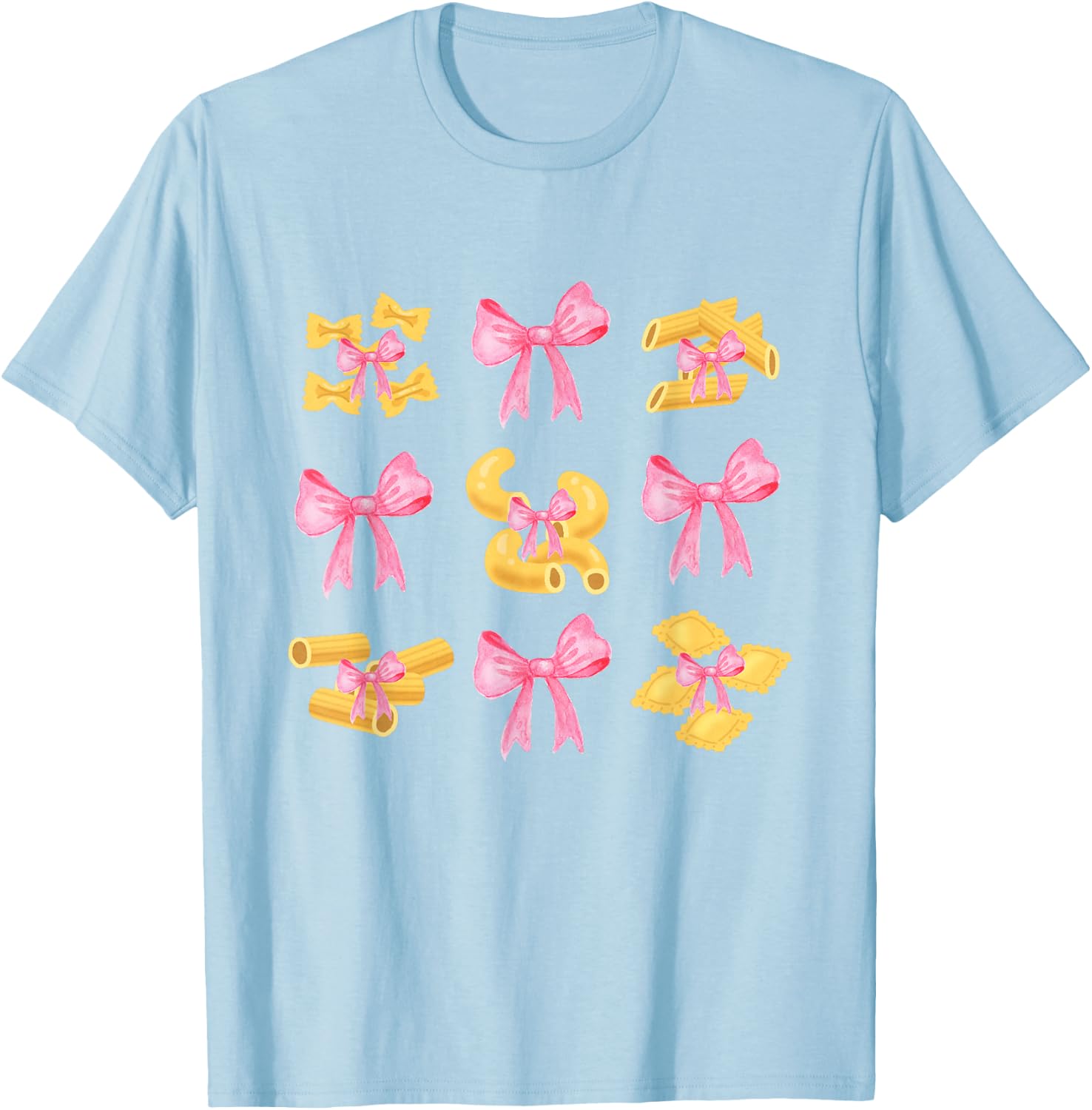 Pink Bows Cute Coquette pasta y2k Clean Girl Aesthetic foody T-Shirt - T-Shirt | Light Blue