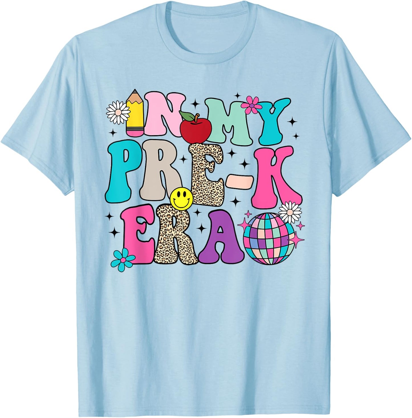 In My Pre-K Era Back To School Retro Groovy Preschool T-Shirt - T-Shirt | Light Blue