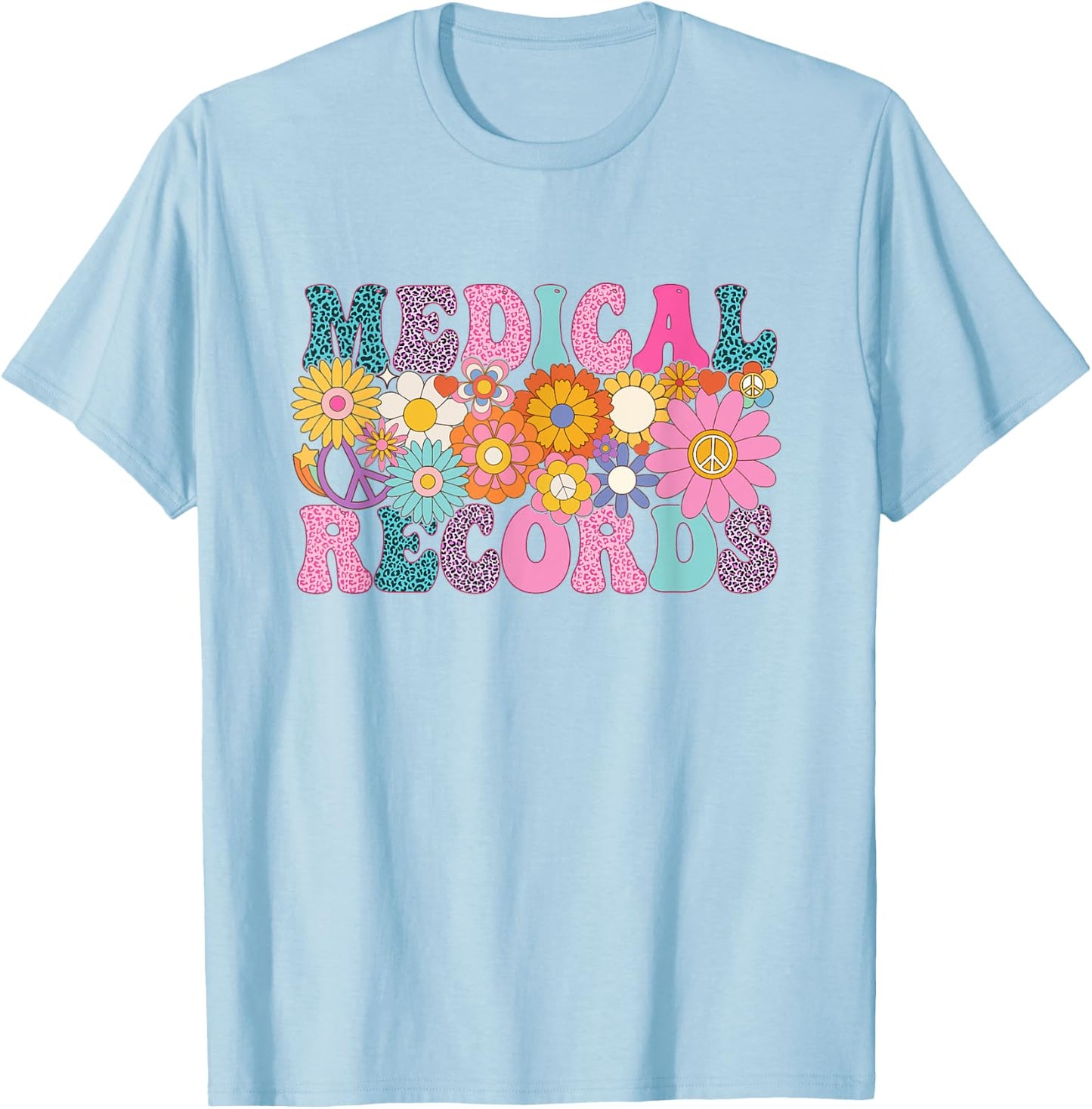 Medical Records Week Groovy Leopard Appreciation Day Women T-Shirt - T-Shirt | Light Blue