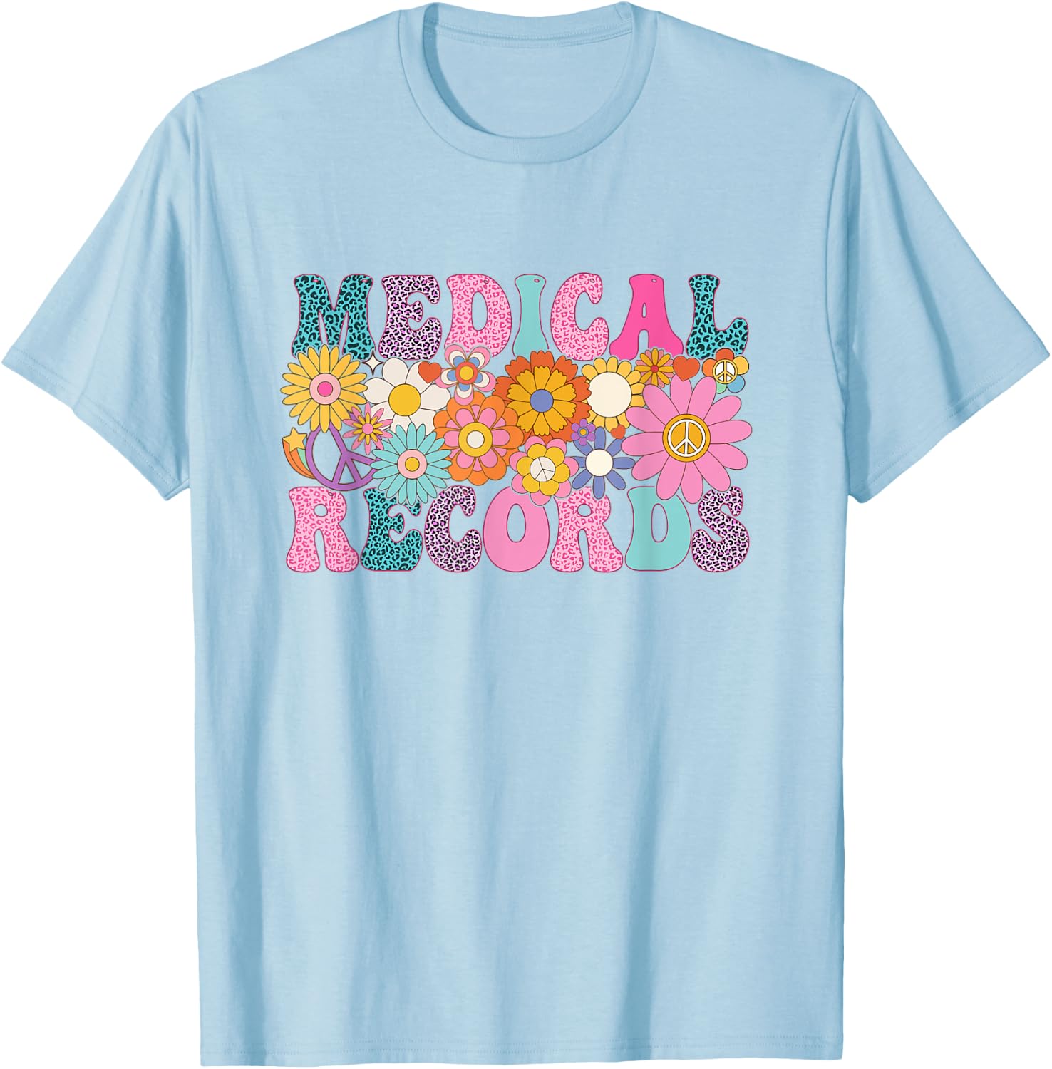 Medical Records Week Groovy Leopard Appreciation Day Women T-Shirt - T-Shirt | Light Blue