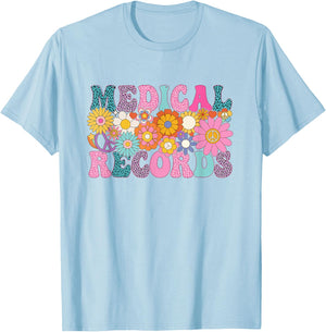Medical Records Week Groovy Leopard Appreciation Day Women T-Shirt - T-Shirt | Light Blue