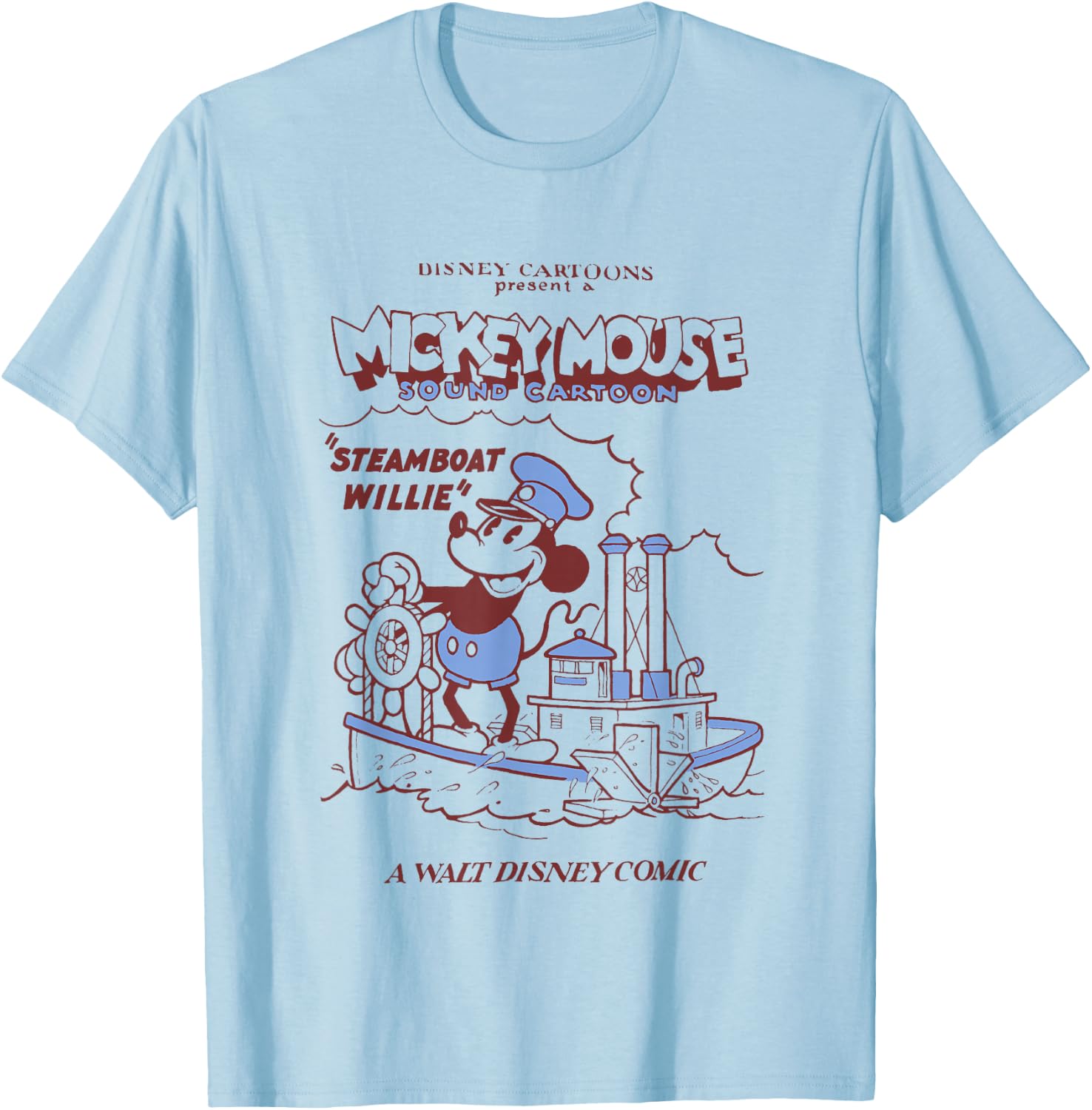 Disney Steamboat Willie A Walt Disney Comic Retro Big Poster T-Shirt - T-Shirt | Light Blue