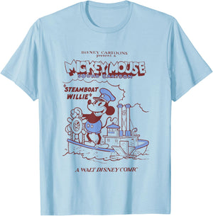 Disney Steamboat Willie A Walt Disney Comic Retro Big Poster T-Shirt - T-Shirt | Light Blue