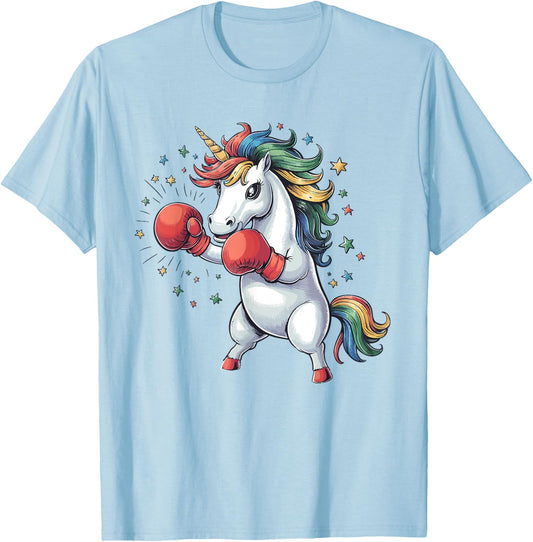 Boxing Unicorn with Gloves Kids Adults Fighting Kickboxing T-Shirt - T-Shirt | Light Blue