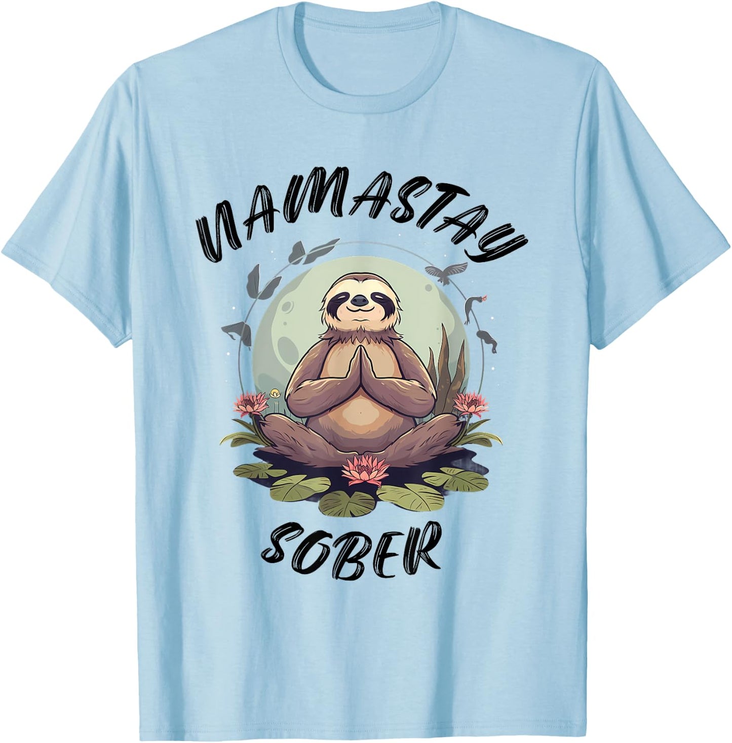 Namastay Sober Sloth NA AA Alcoholics Anonymous Mediation T-Shirt - T-Shirt | Light Blue