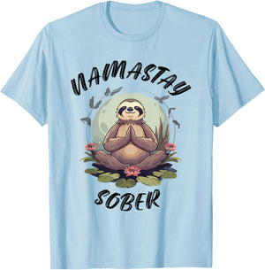 Namastay Sober Sloth NA AA Alcoholics Anonymous Mediation T-Shirt - T-Shirt | Light Blue