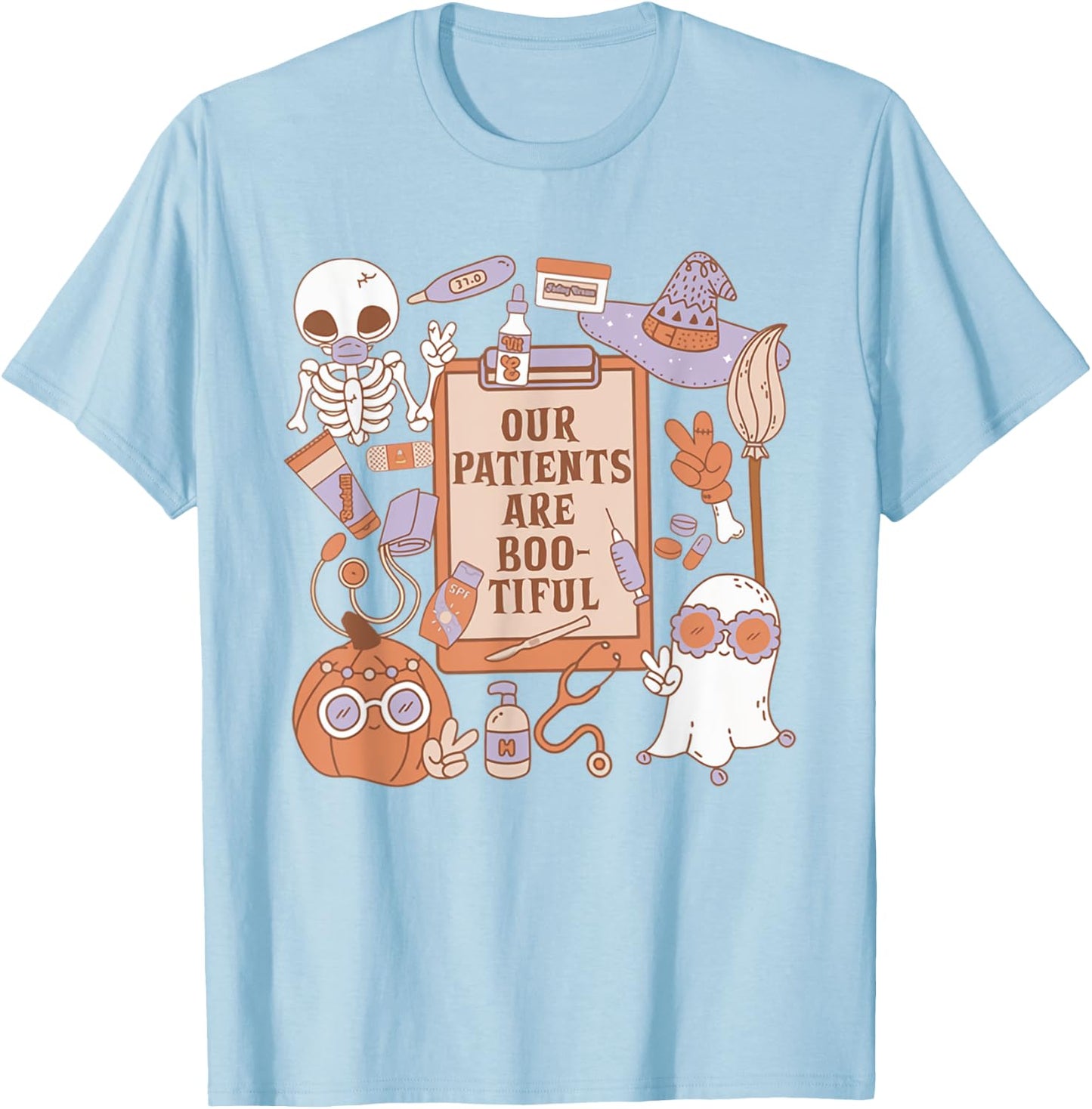 Women Dermatology Halloween Ghosts Our Patients Are Bootiful T-Shirt - T-Shirt | Light Blue