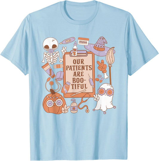 Women Dermatology Halloween Ghosts Our Patients Are Bootiful T-Shirt - T-Shirt | Light Blue