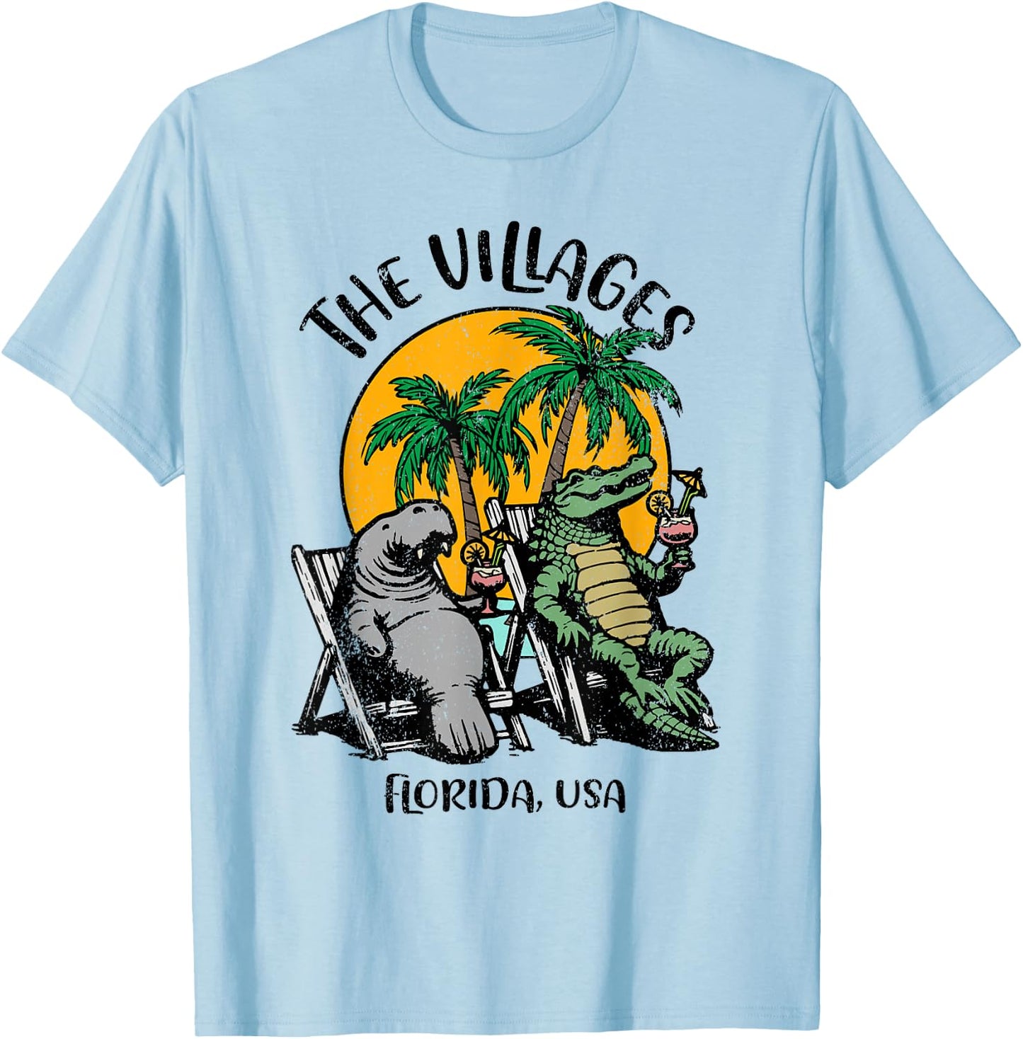 Villages Florida USA Funny Manatee Alligator Design T-Shirt - T-Shirt | Light Blue