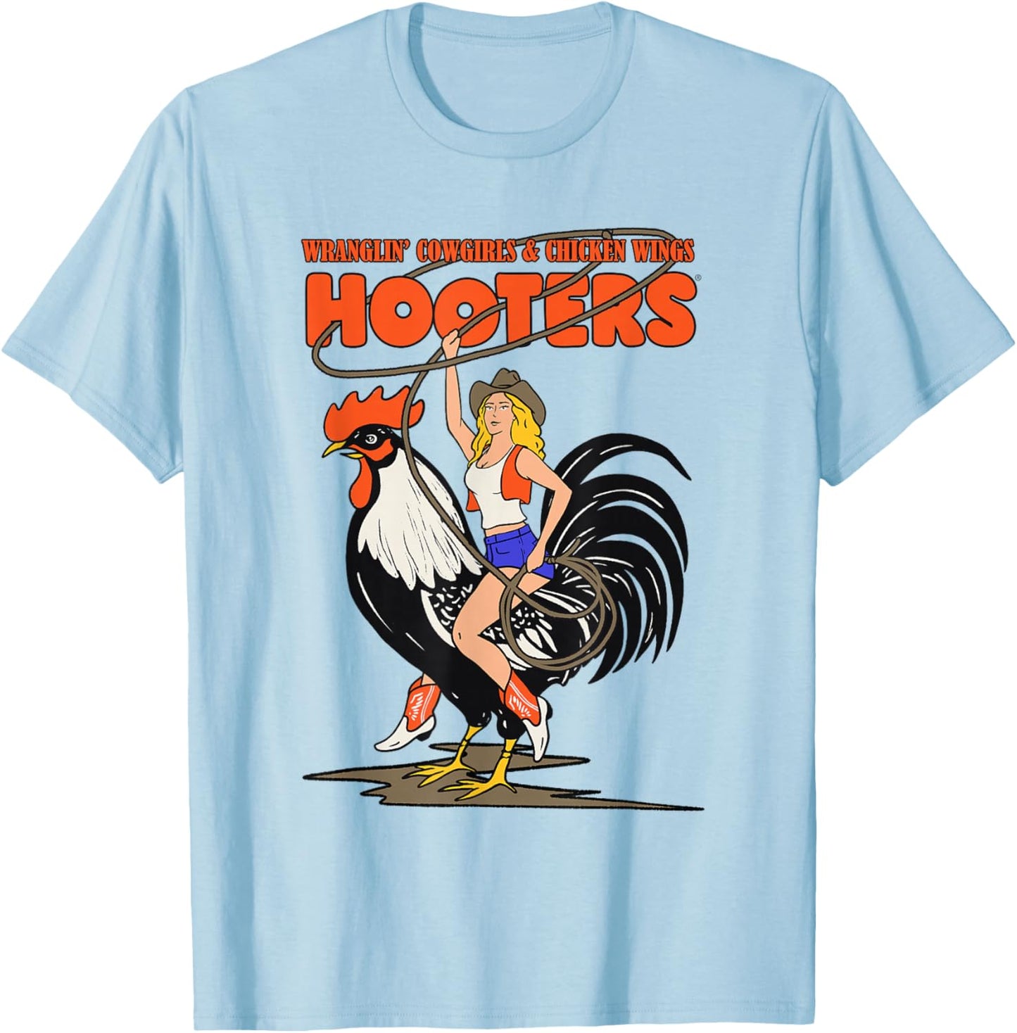 Hooters Wranglin' Cowgirl Riding Rooster T-Shirt - T-Shirt | Light Blue