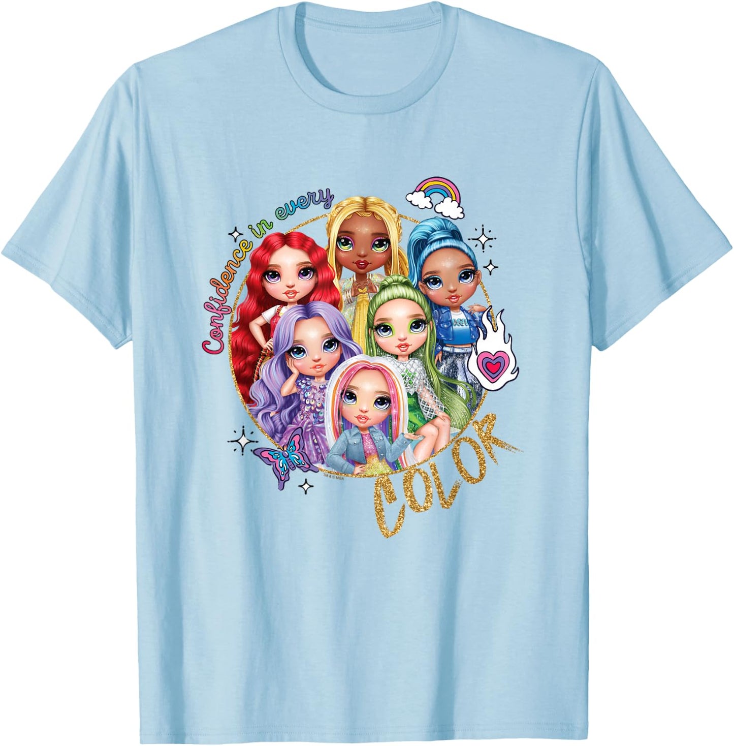 Rainbow High Confidence in Every Color Retro Group Portrait T-Shirt - T-Shirt | Light Blue