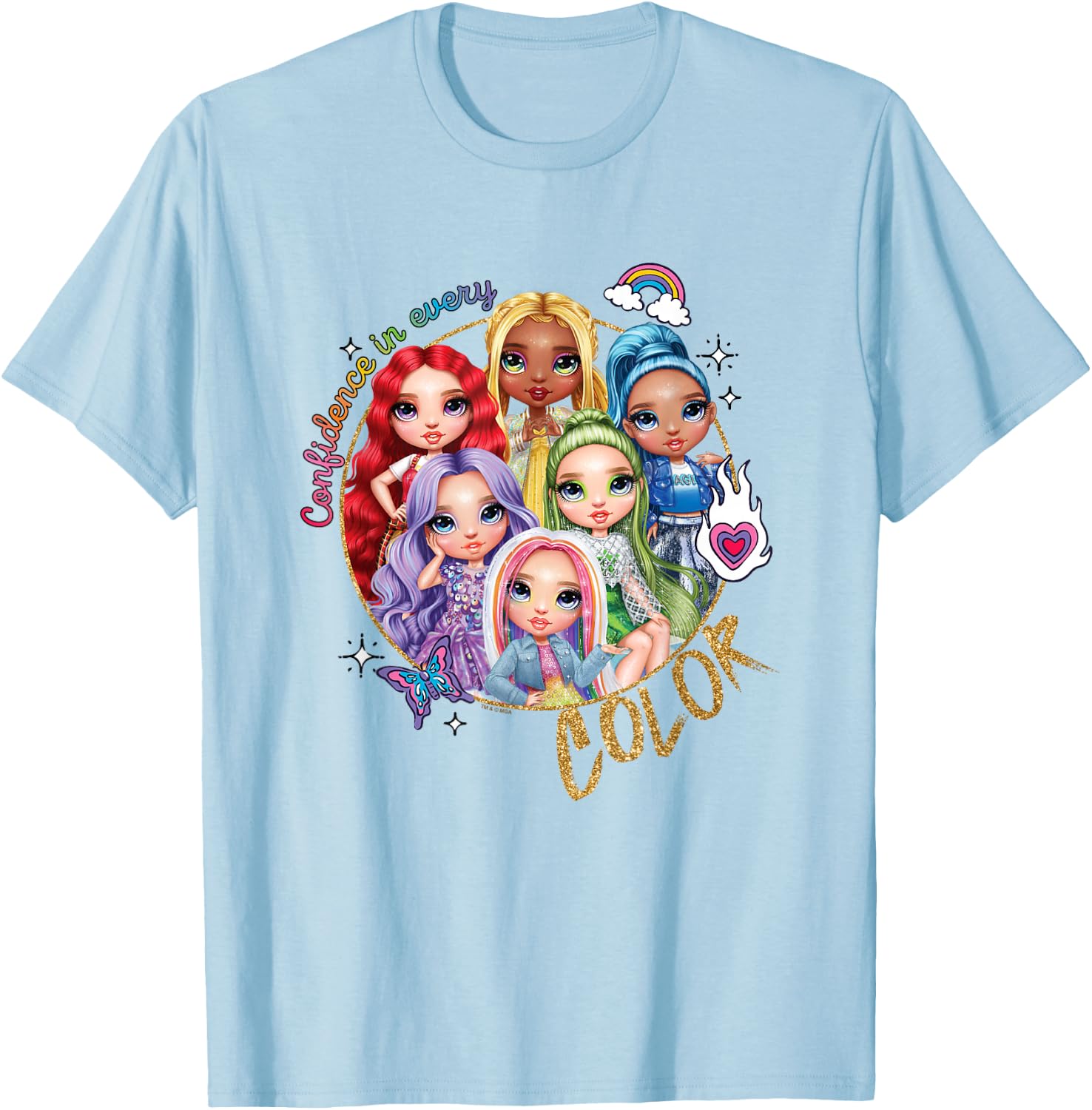Rainbow High Confidence in Every Color Retro Group Portrait T-Shirt - T-Shirt | Light Blue