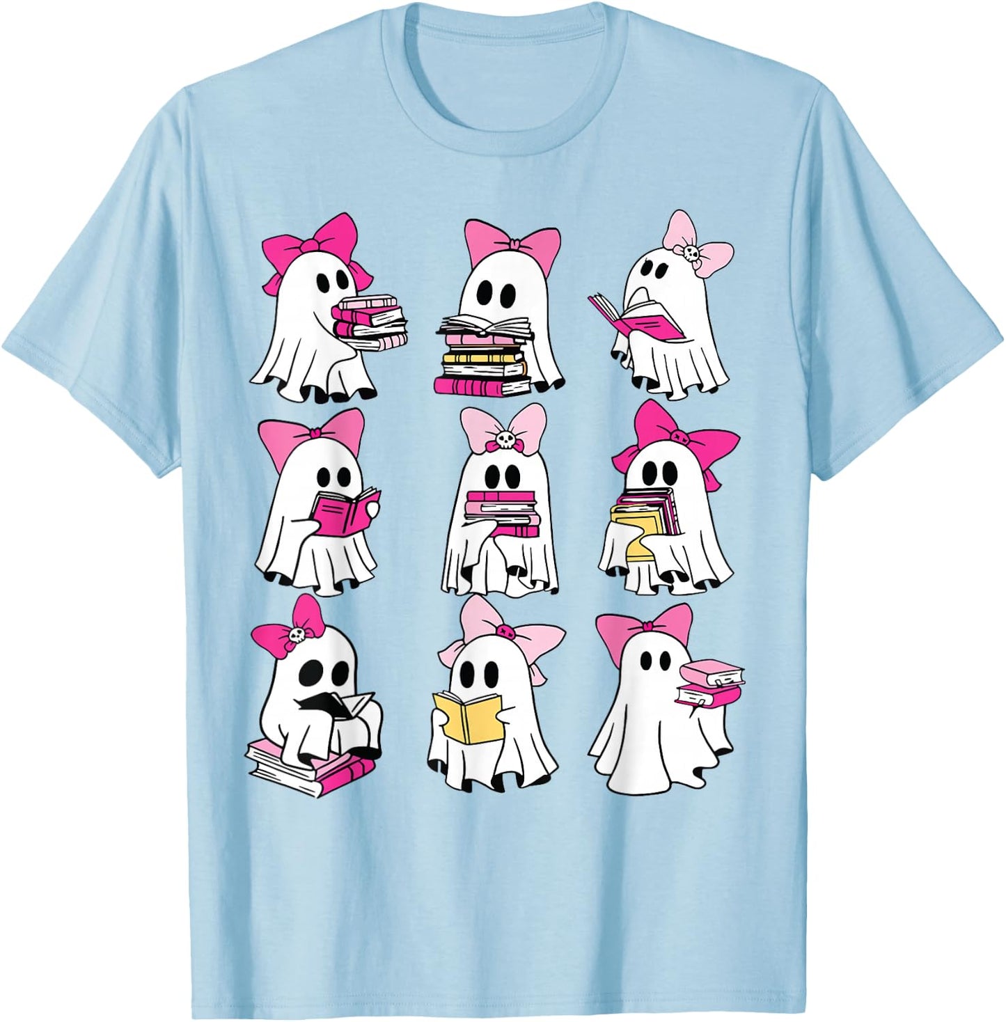 Halloween Pink Ghost Read More Books Spooky Boo Teacher Kids T-Shirt - T-Shirt | Light Blue