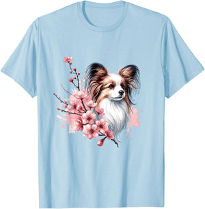 Cherry Blossoms Watercolour Papillon T-Shirt - T-Shirt | Light Blue