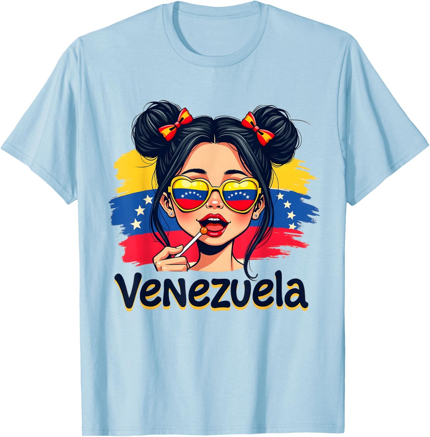 Messy Bun Girl Venezuela Pride Latina Venezuelan Women Girls T-Shirt - T-Shirt | Light Blue