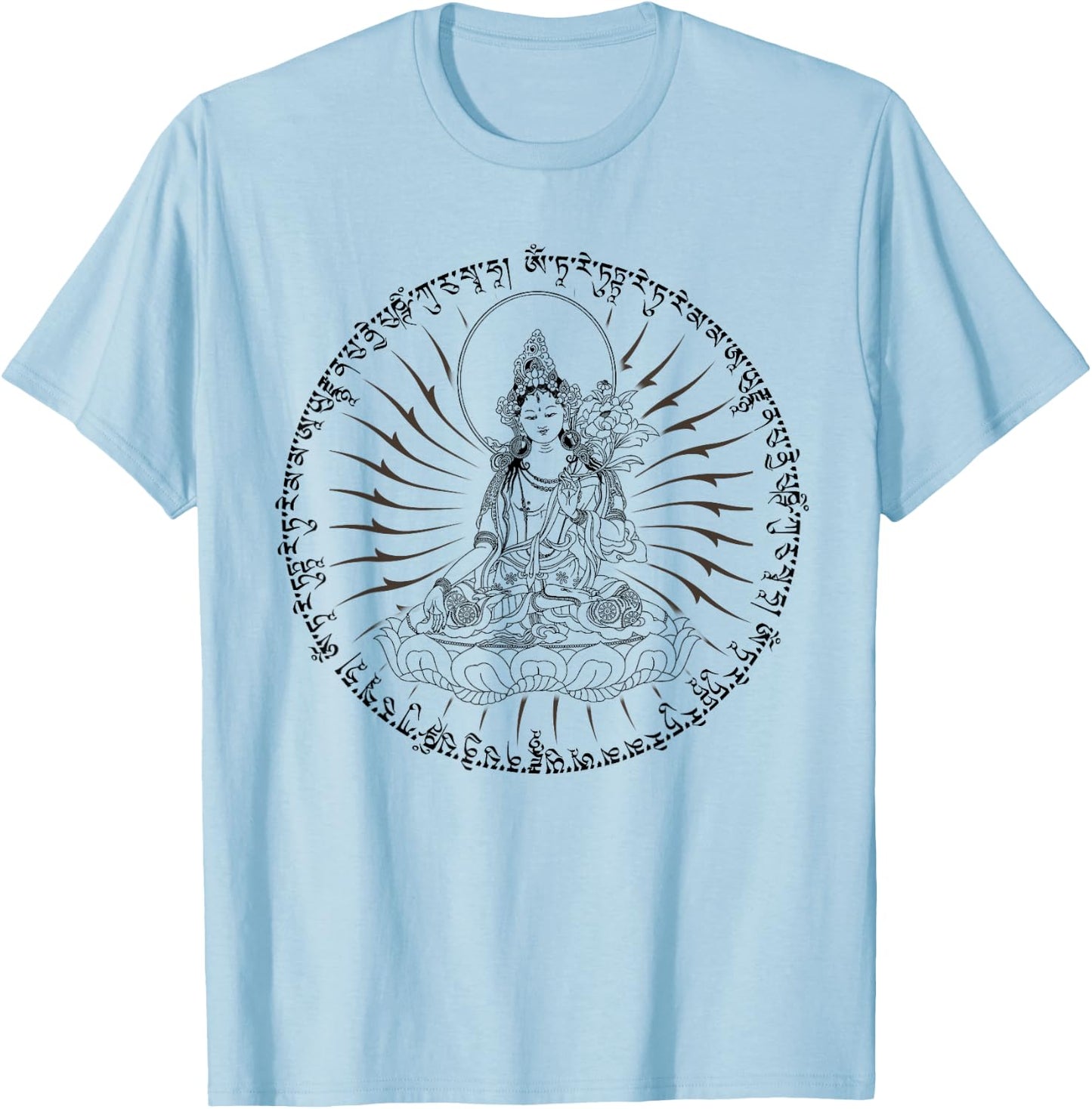 Buddha Green Tara Mantra Tibetan Buddhism Vajrayana T-Shirt - T-Shirt | Light Blue