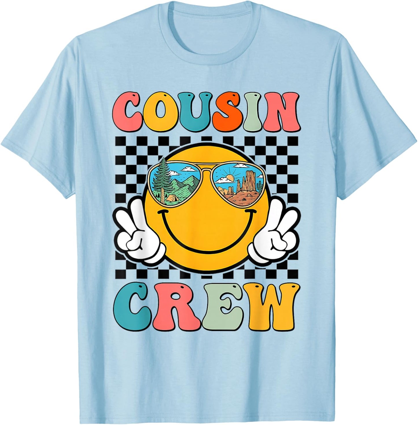 Cousin Crew 2024 Groovy Family Vacation Summer Camping T-Shirt - T-Shirt | Light Blue
