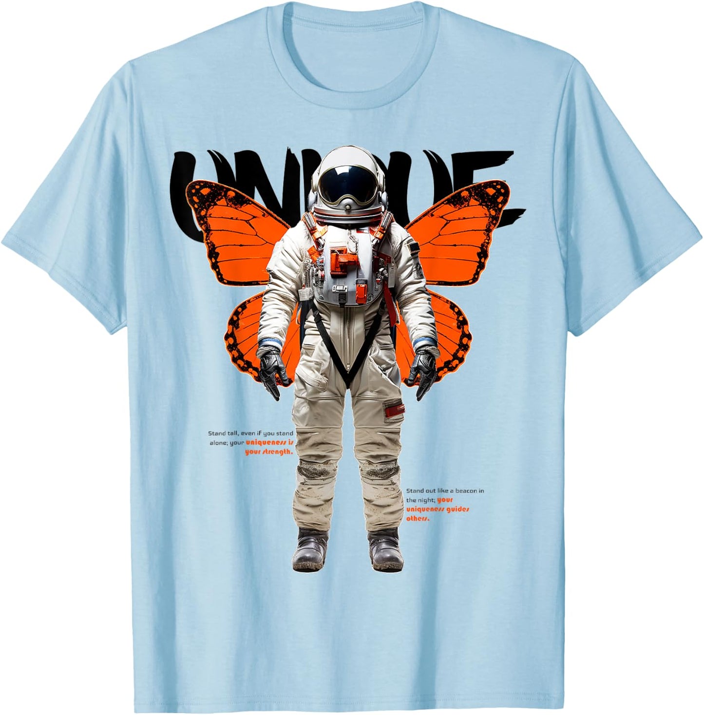 Astronaut | Frontprint | Art Graphic Artwork Butterfly T-Shirt - T-Shirt | Light Blue