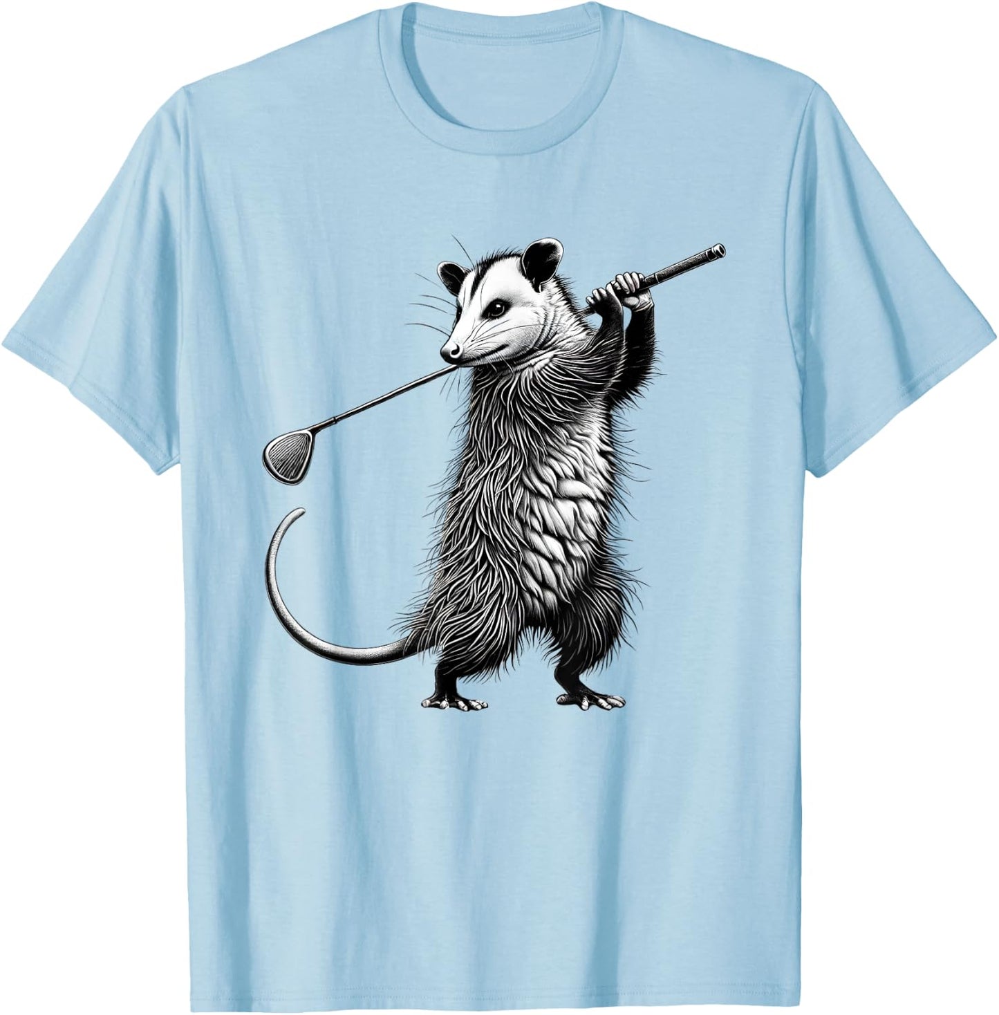 Vintage Possum Playing Golf Opossum Lover Golfer T-Shirt - T-Shirt | Light Blue