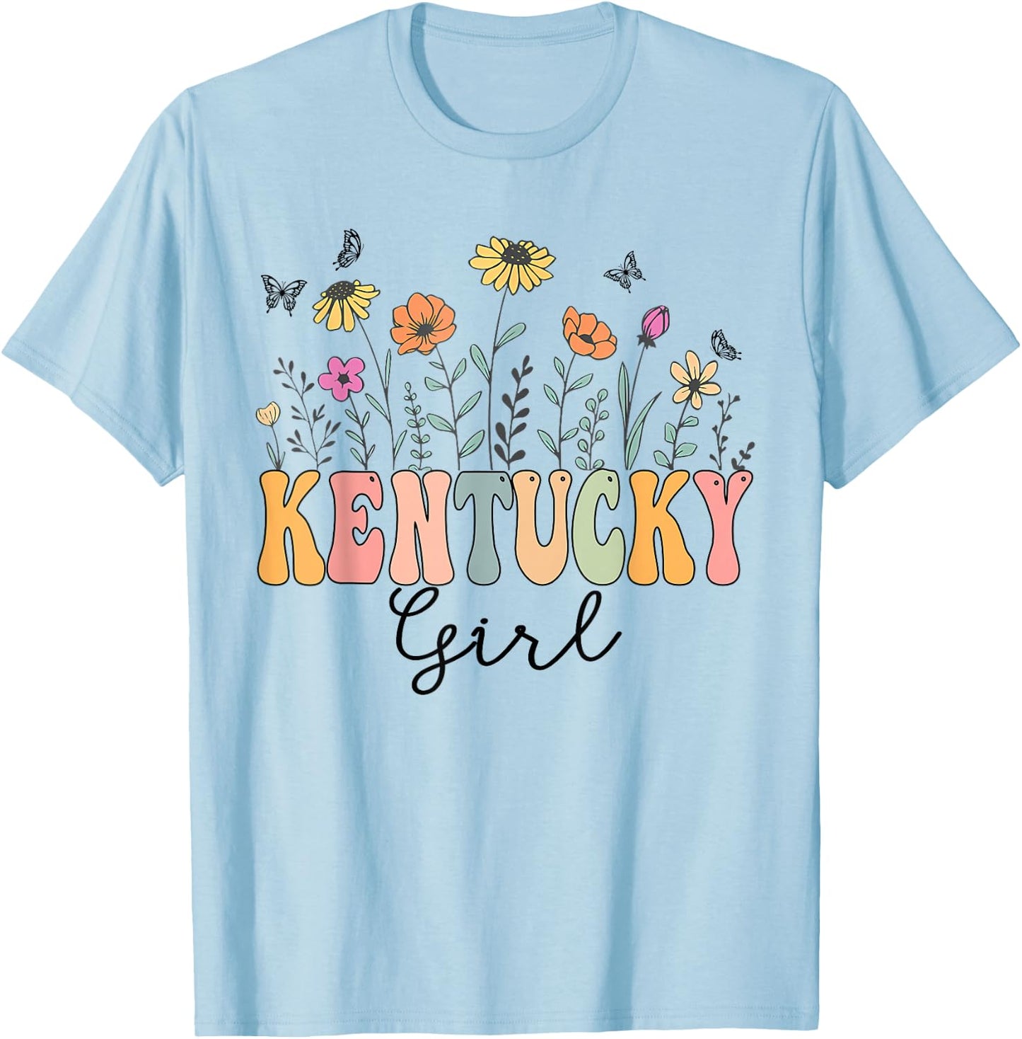 Kentucky Girl Wildflower Groovy Kentucky Lover T-Shirt - T-Shirt | Light Blue