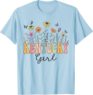 Kentucky Girl Wildflower Groovy Kentucky Lover T-Shirt - T-Shirt | Light Blue
