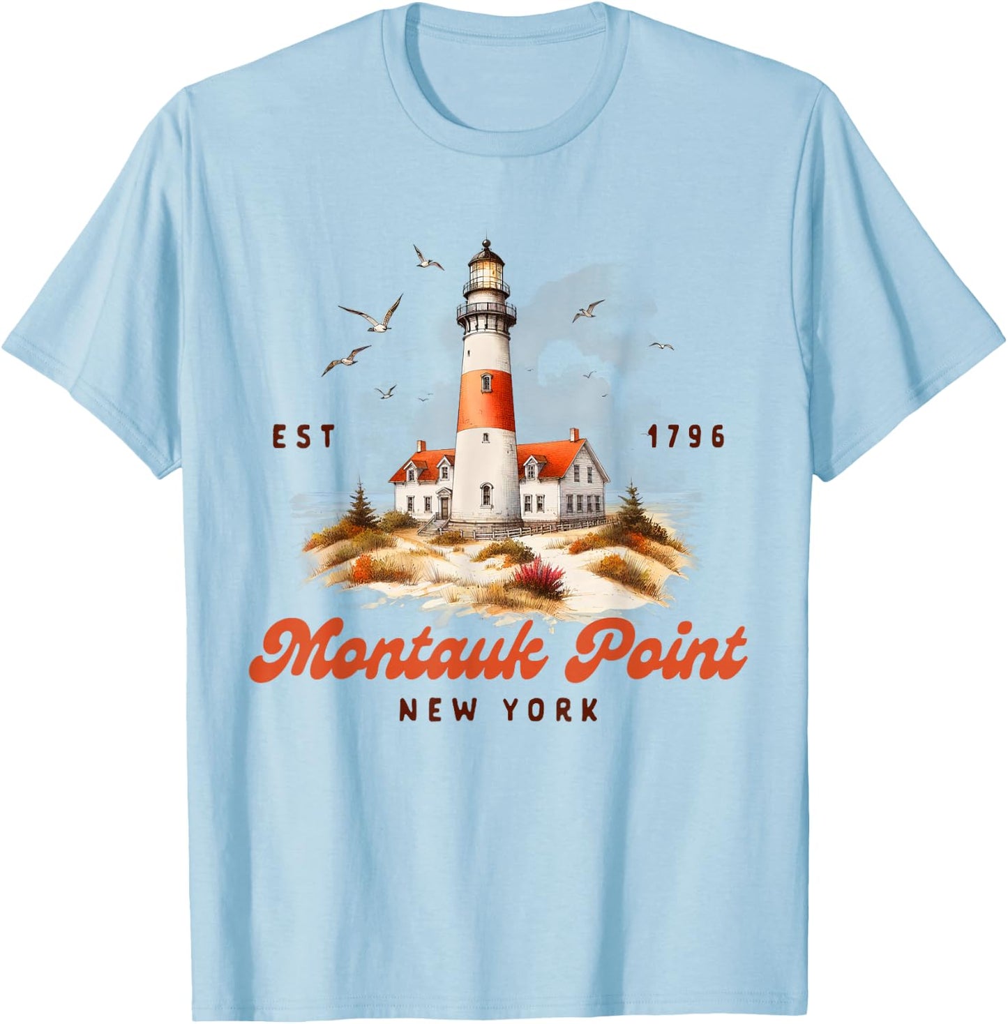 Montauk Point Traveling Trip New York Lighthouse Vacation T-Shirt - T-Shirt | Light Blue
