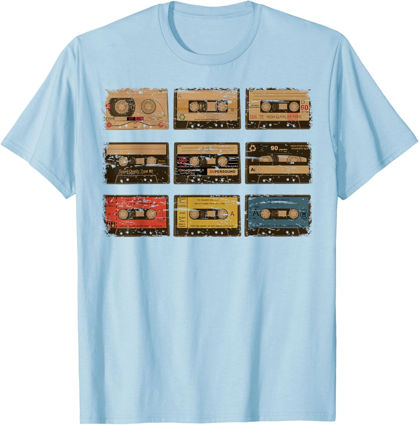 Nine Vintage Cassette Tapes Shirt | Cute Old Cartridges Gift T-Shirt - T-Shirt | Light Blue