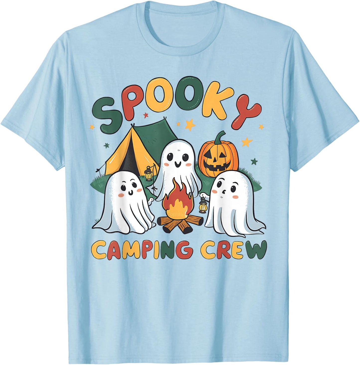 Spooky Camping Crew Ghosts Halloween Campfire Vintage Boo T-Shirt - T-Shirt | Light Blue