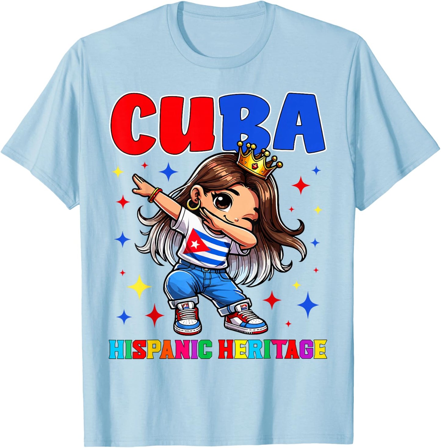 Cuba Dabbing Girl Hispanic Heritage Celebration for Kids T-Shirt - T-Shirt | Light Blue