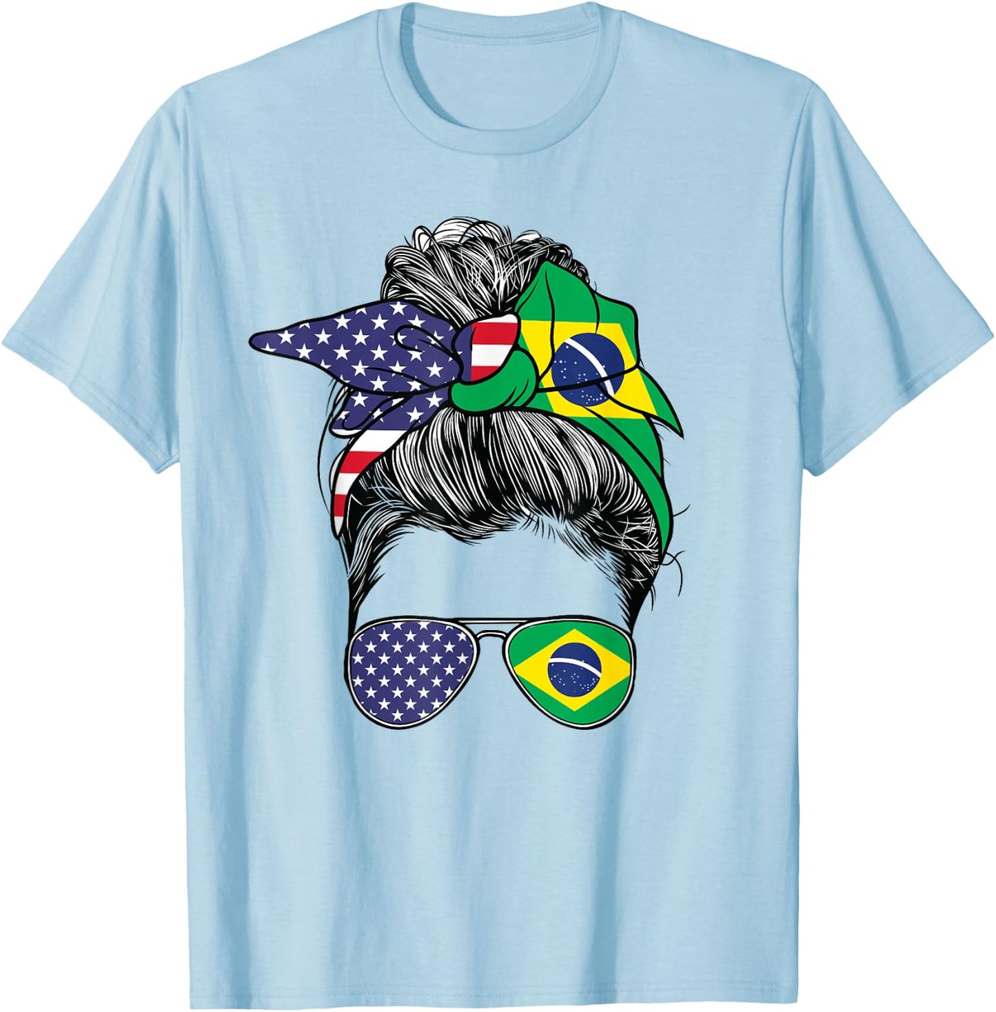 Brazilian Women Girl USA Heritage American Brazil Flag T-Shirt - T-Shirt | Light Blue