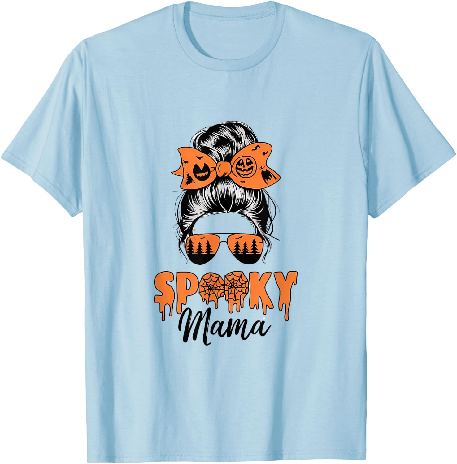 Spooky Mama Mommy Halloween Mom Life Messy Bun T-Shirt - T-Shirt | Light Blue