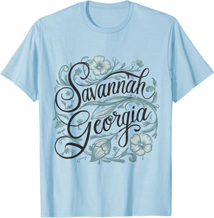 Savannah Georgia GA Flowers Floral T-Shirt - T-Shirt | Light Blue