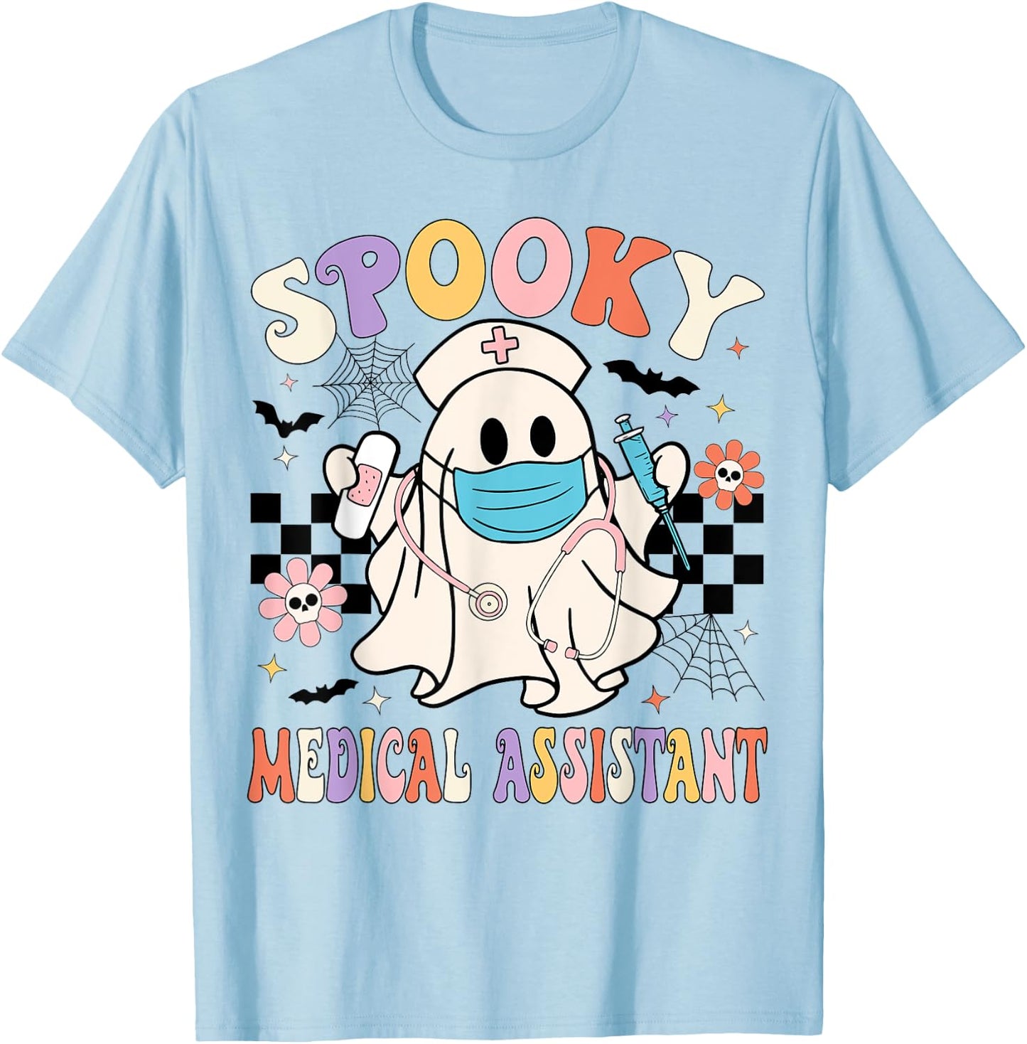 Spooky Medical Assistant Ghost Medical Assistant Halloween T-Shirt - T-Shirt | Light Blue